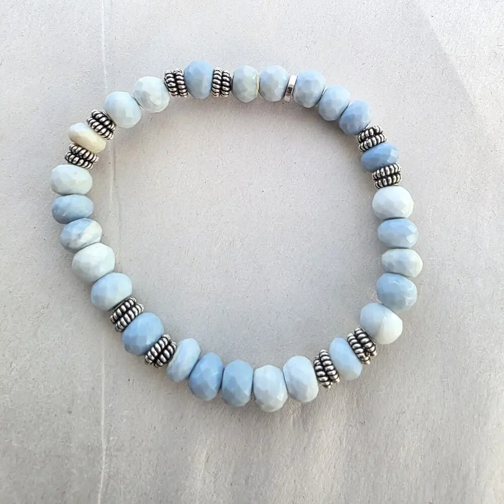 UTC HSN signed Silver 925‎ Blue Opal Stone Stretch Beaded Bracelet 7